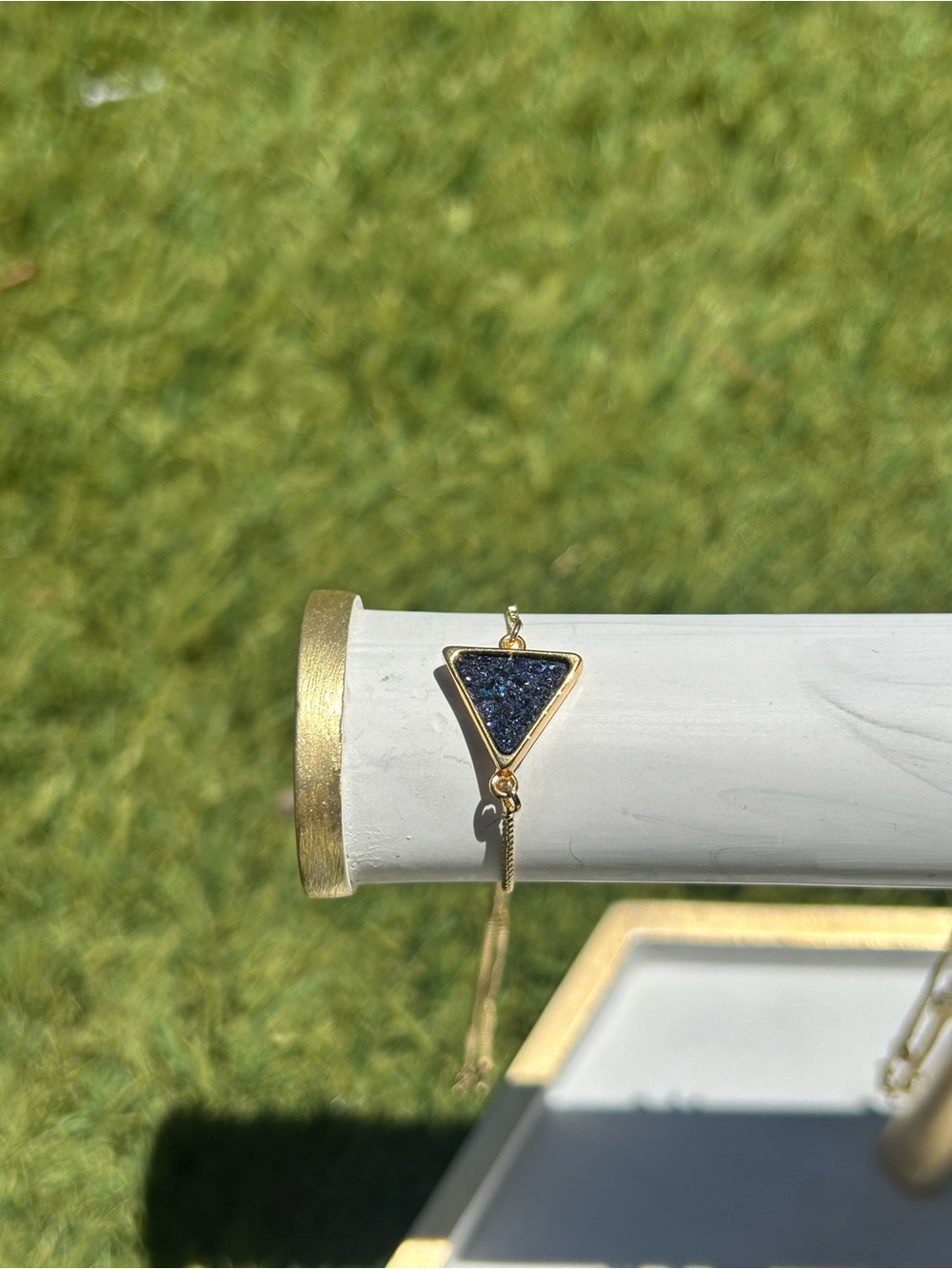 Gold Triangle Druzy Bracelet - Navy Blue